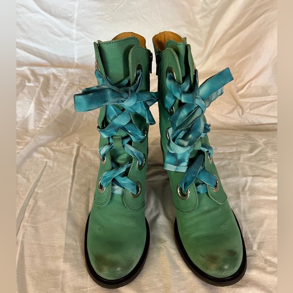Fluevog East End Gladstone Mid-Calf Laceup Heeled Leather Boots Like New - Picture 9 of 16